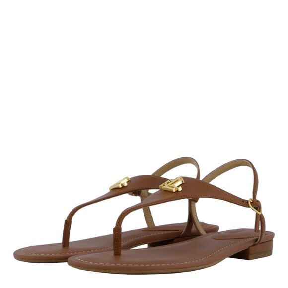 LAUREN RALPH LAUREN Ellington Brown Thong Flat Sandal Monogram Logo 9.5 - Picture 11 of 12